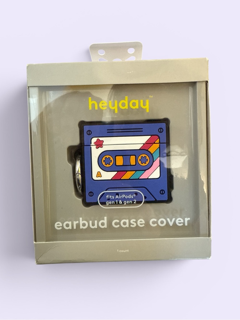 heyday Purple Retro Cassette Airpods Case Cover with Rainbow Accents